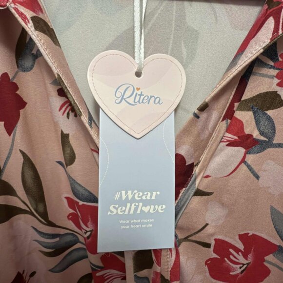 Size 3X Ritera Pockets Button Up Floral Polo Neck Shirred Midi Dress NWT - Picture 9 of 10